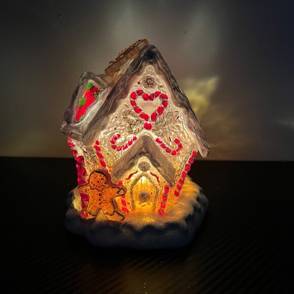 Ginger Bread House Light Up House Acrylic Vintage Christmas Candy Cane - Picture 1 of 9